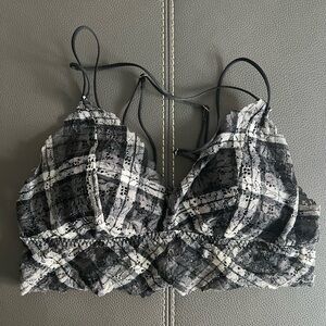 PINK Victoria's Secret Black and White Plaid Lace Bra